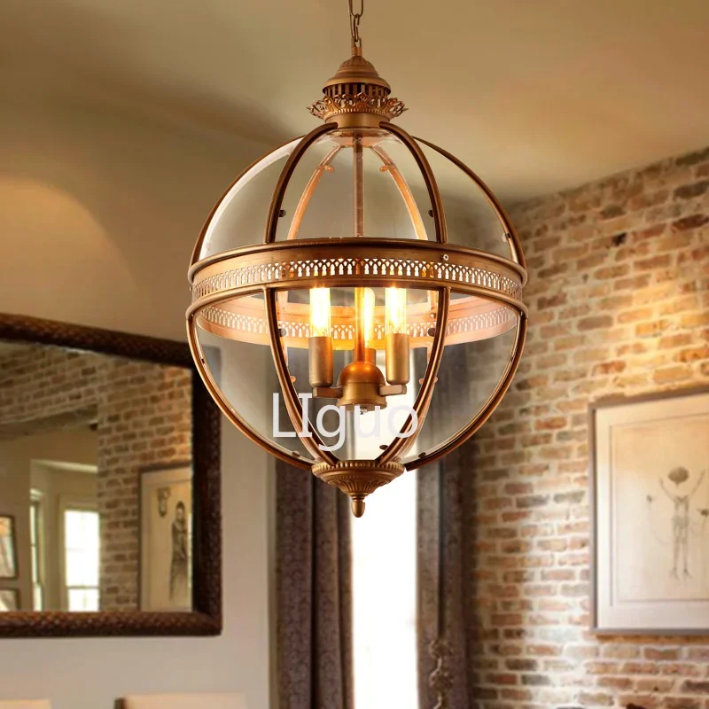 Creative personality vintage Restaurant Bar Cafe American living room pendant light wrought iron glass lampshade pendant lamp
