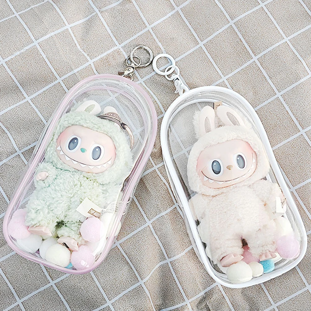 19*10cm Transparent Mystery Box Storage Case Anime Ornaments Mystery Box Organizer Box Plush Dolls Display Bag With Keychain