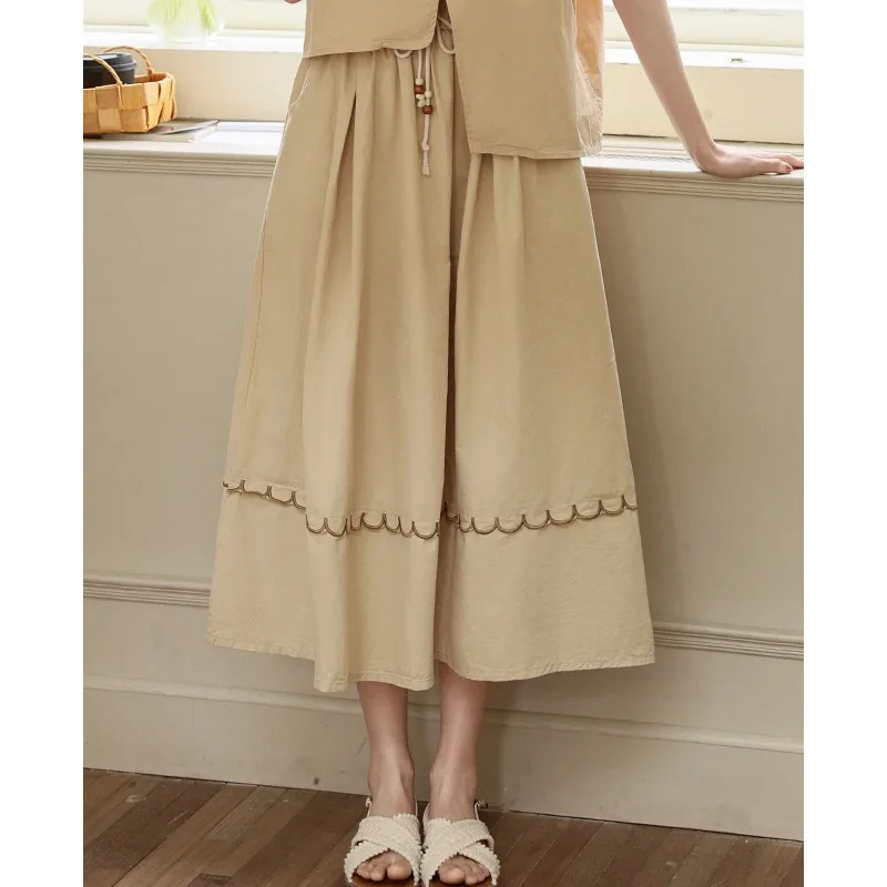 

2024 Preppy Style Skirt Women New Design Sense High Waist Elastic Lace-up A-line Skirt Loose Casual Versatile Skirt Female