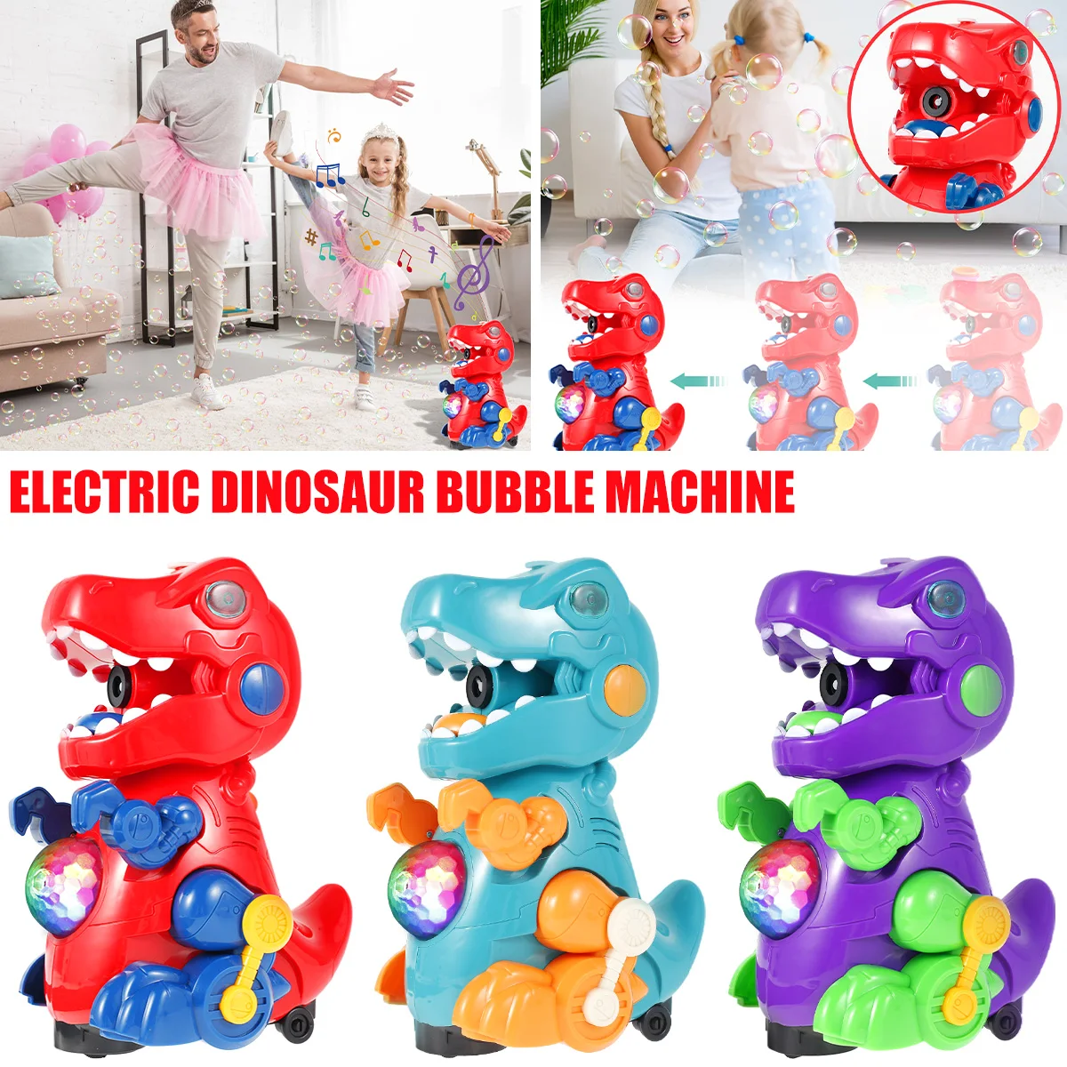 Dinosaur Bubble Machine 3 in 1 Dinosaur Bubble Gun High Output Dinosaur
