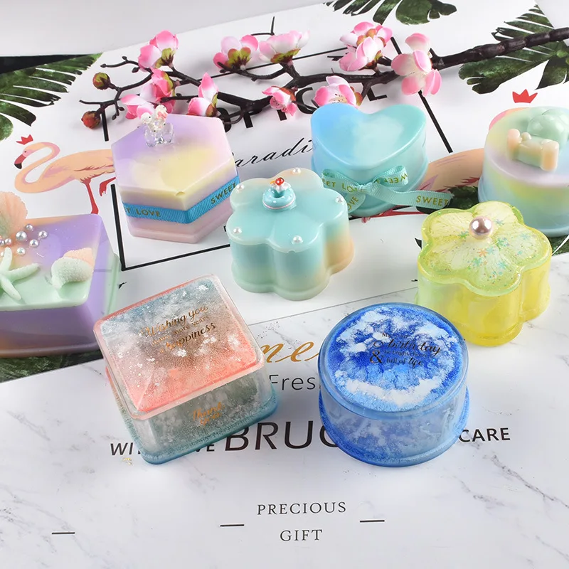 Crystal DIY Epoxy Resin Hexagonal Jewelry Box Silicone Mold Love Heart Storage Box Mold Brush Pot Resin Mold Jewelry Handcrafts
