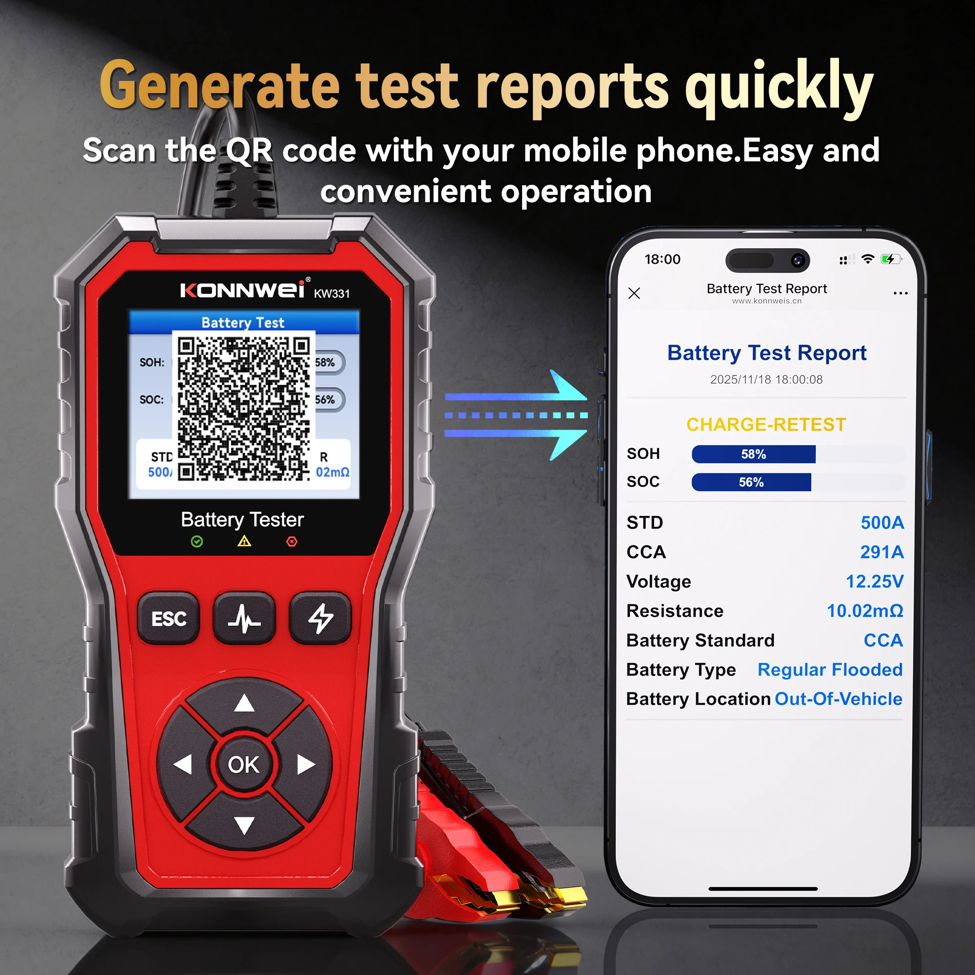 KONNWEI Car Battery Tester KW331, 6V 12V 24V 100–2000 CCA Cranking Charging System Analyzer Tool for Cars Motor Trucks and DIY Users 2026 - Image 6