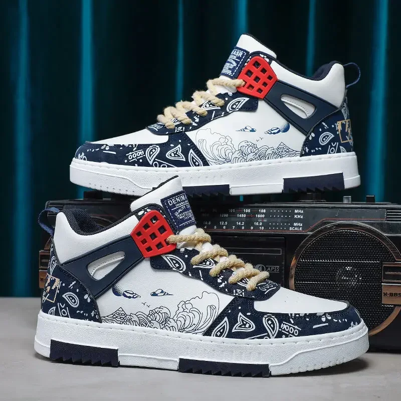 

Высокие ботинки с цветочным узором кешью для мужчин, весна и осень 2024, новая трендовая универсальная Молодежная Спортивная повседневная обувь для мужчин