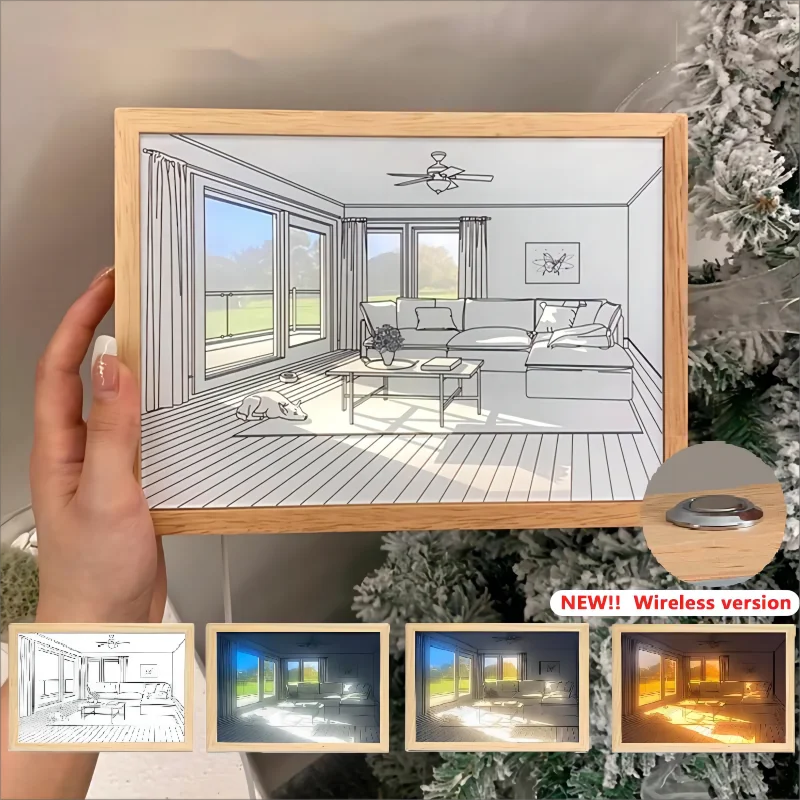 

INS Deco Led Light Painting USB Plug Dimming Wall Artwork Table Lamp Gift Indoor Sunlight Window Wooden Photo Night Luminous