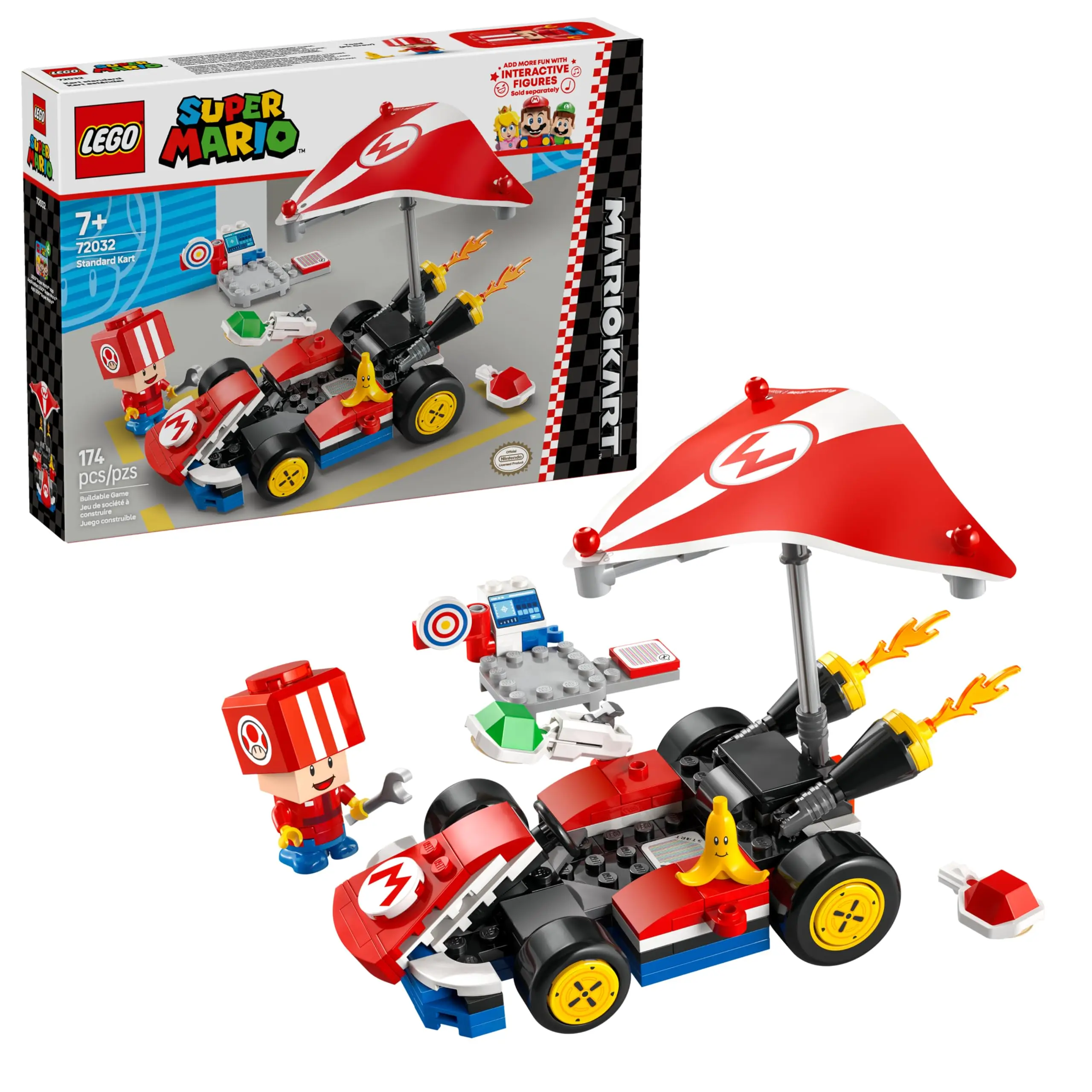 LEGO Super Mario: Стандартный комплект Mario Kart Коллекционный игрушечный строительный набор для мальчиков и девочек от 7 лет Игрушка Nintendo Mario Kart 72032