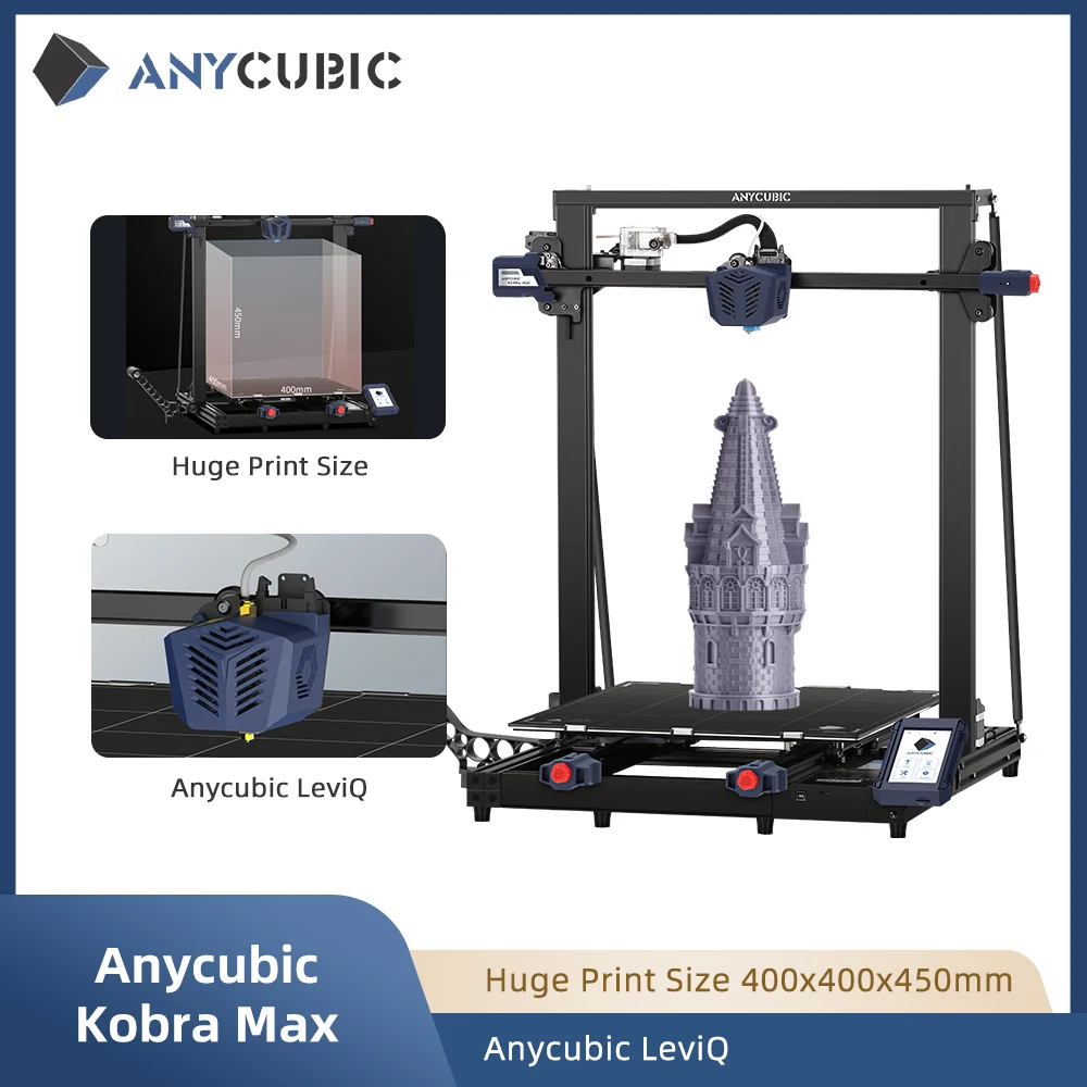 Anycubic Kobra Max FDM 3D 프린터 거대한 빌드 볼륨 45 x 40 x 40 cm 25포인트 자동 레벨링 안정적인 이중 Z축 빠른 조립
