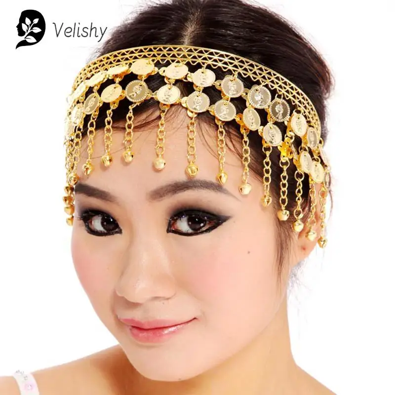 

1Pc Women Belly Dance Hairpin Coins Tassels Gypsy Headband Indian Dance Performance Clothing Accessories Head Chain