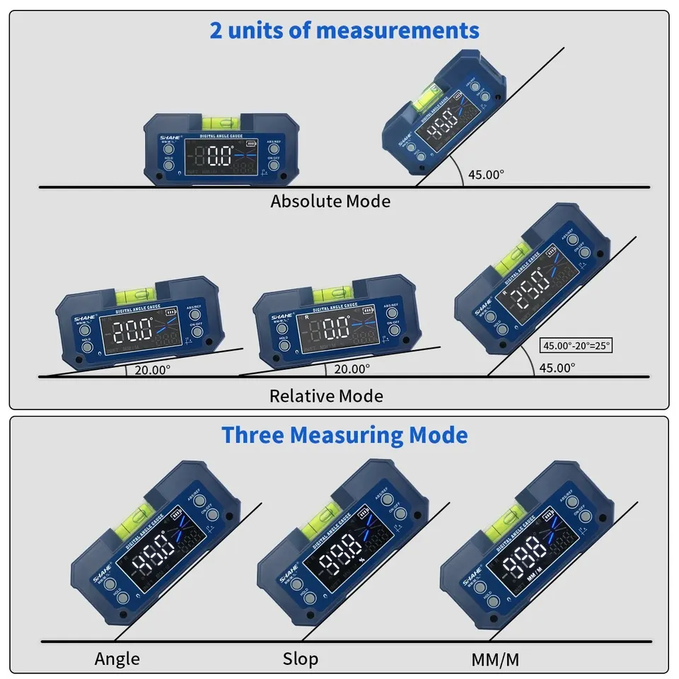 Inclinómetro Digital Magnético Plegable - Medidor De Ángulo De Precisión 0.2°, Con Retroiluminación LCD Y Base En V