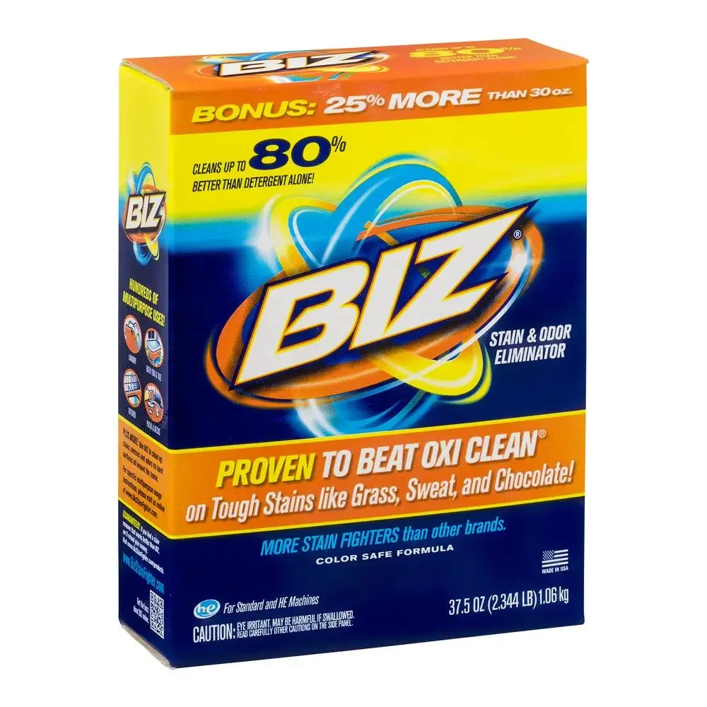 Biz Stain and Odor Eliminator Powder Laundry Detergent Booster Powerful Cleaner Clothes Kitchen Bathroom and Outdoor Use 37.5 oz