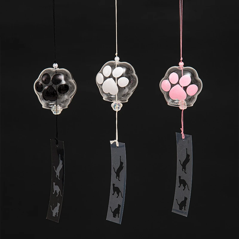Japanese Style Cute Cat Paw Glass Wind Chime DIY Hand-painted Small Goldfish Birthday Gift Outdoor Garden Decoration Pendant