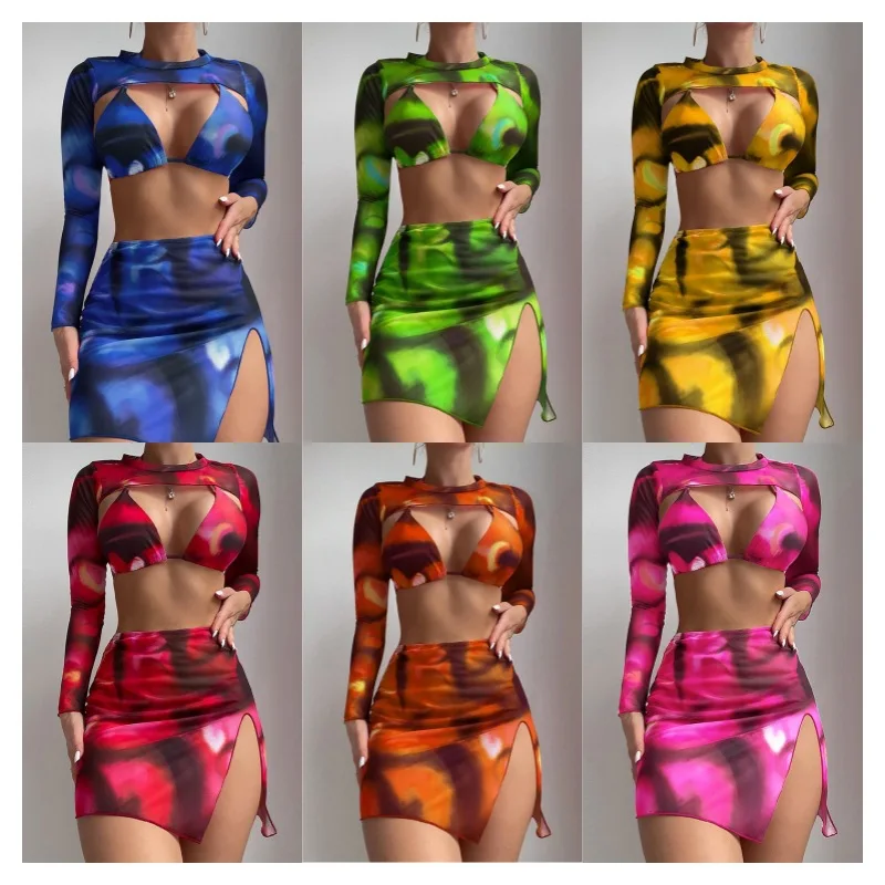 Haizhiyin Swimwear New Bikini Tie-Dyed Sexy Four-Piece Swimsuit for Womenbikini