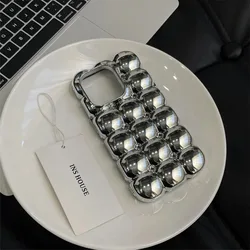 Luxury Stylish 3D Grid Plating Silver Case - Creative Cartoon Shockproof Matte Cover - iPhone 12 Pro Max (Plating Silver)