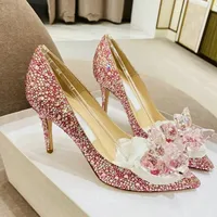 Wedding Shoes Pointy High Heels Thin With Cinderella Glass Shoes Bride Shoes Rhinestone Single Shoe Female Crystal Pumps - Image 5