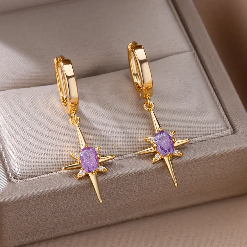 Dangle Earrings Eight-Pointed Star Earrings for Women Stainless Steel Waterproof