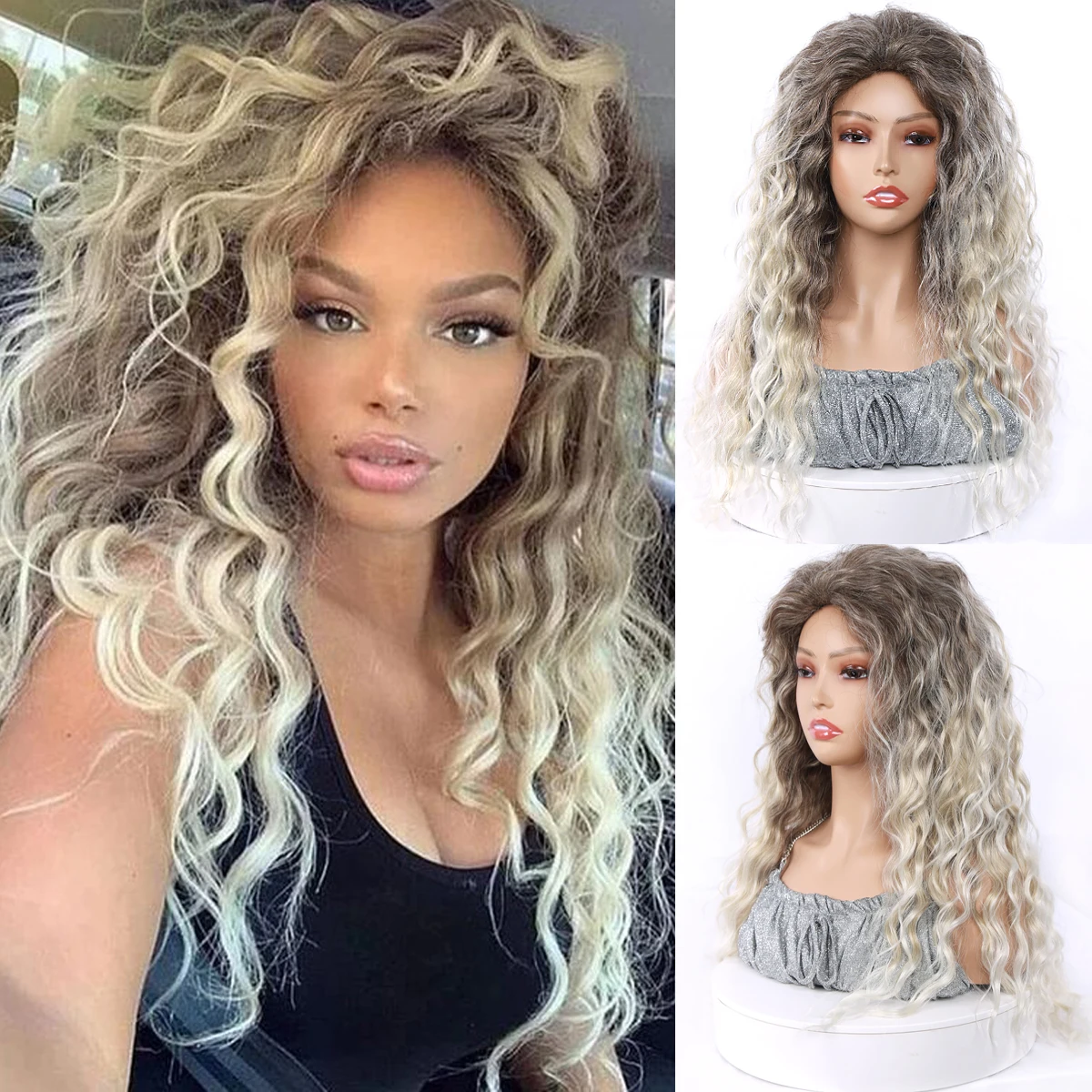 Medium Wavy Wigs Bob Wavy Light Gray Synthetic Natural For Girl Women Daily Use Wigs  Cosplay