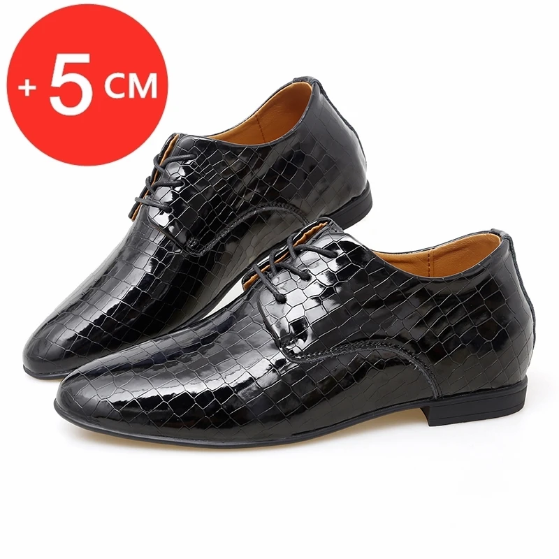 5cm Internal Increased Men Casual Business Shoes Invisible Heel Lace Up Wedding Formal Elevator Footwear