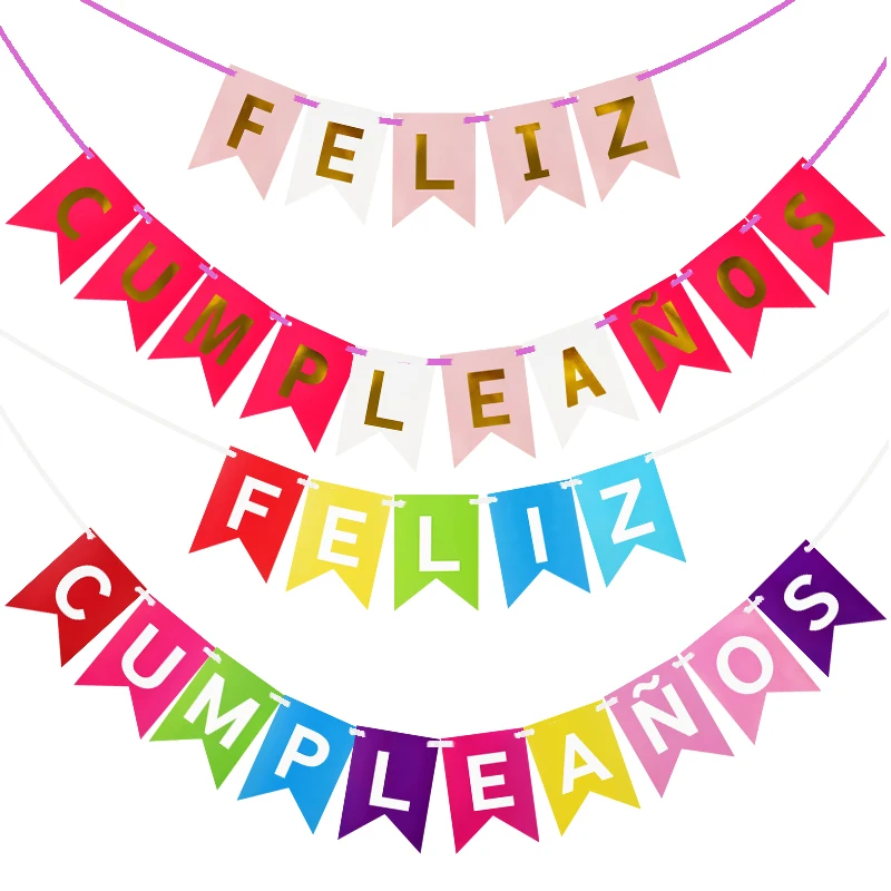 Party Decorations Birthday Banner Birthday Streamers 1set Paper Bunting Garland spanish language Banners Flags Birthday Party Happy Birthday Decoration Supply Baby Shower Decoration