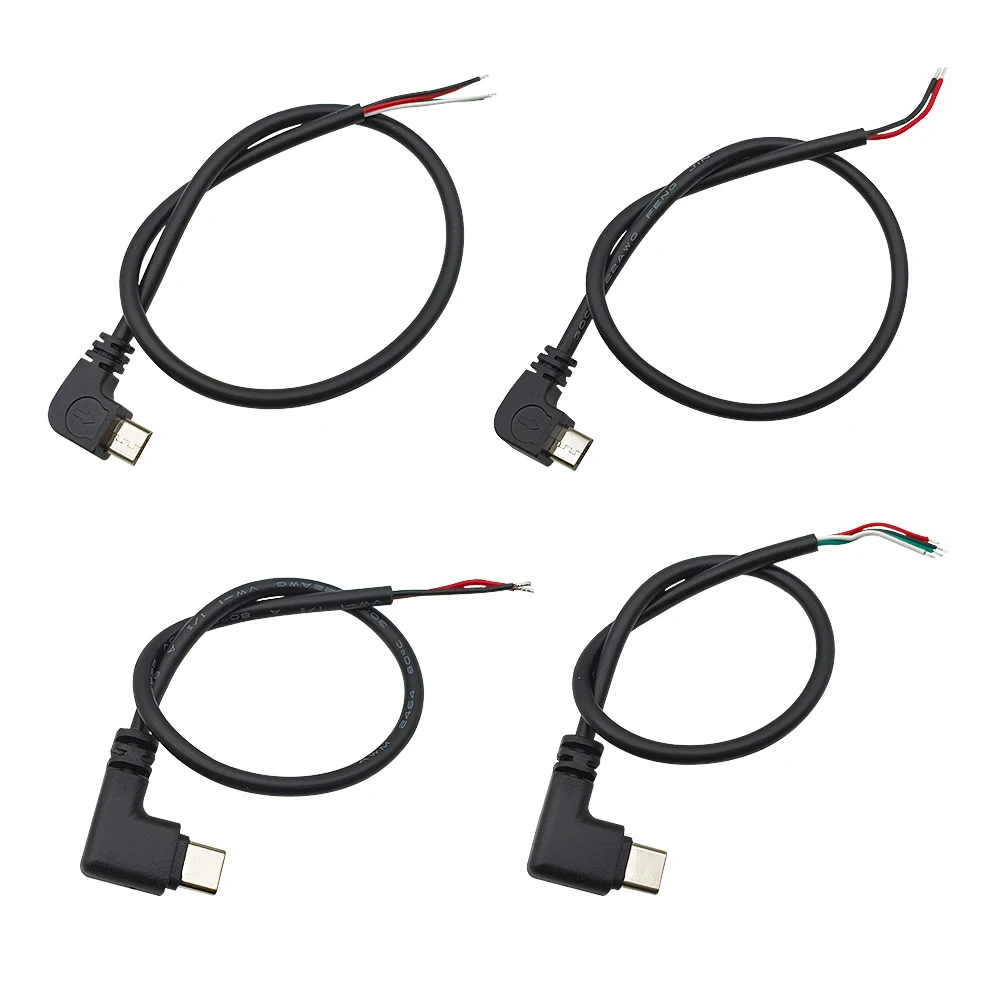 1Pcs 2 Pin 4 Pin Typ-C Micro USB USB 2,0 EINE Stecker Ellenbogen Kopf Power Kabel Schweißen stecker DIY Reparatur Linie 0,25 M 0,3 M 1M