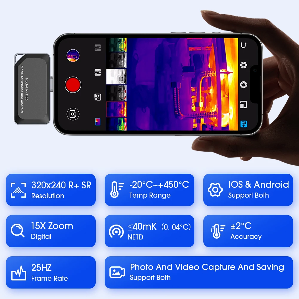 Thermal Camera with USB-C iOS & Android Device, 320x240 Super Resolution, 160x12