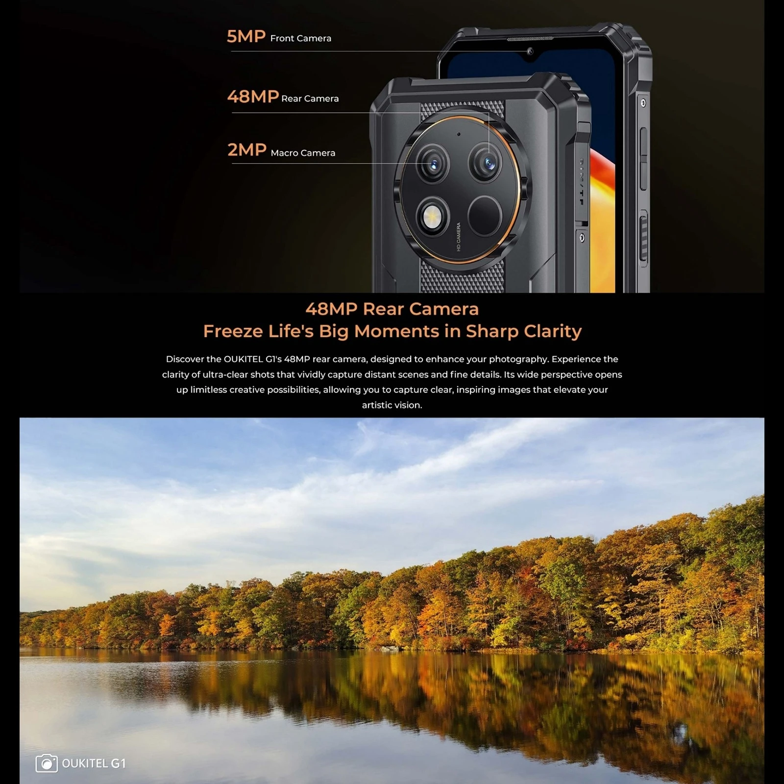 Oukitel G1 Rugged Phone 6GB+256GB IP68/IP69K 10600mAh 48MP Camera 6.52'' Unisoc T606 Octa-core NFC OTG 4G Smartphone