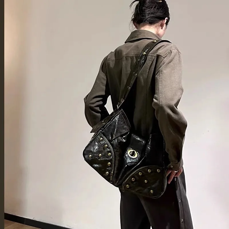 Vintage Belts Deco Women Shoulder Bags Designer Armpit Bag Punk Motorcycle Bag Luxury Pu Leather Lady Handbag Female Purse