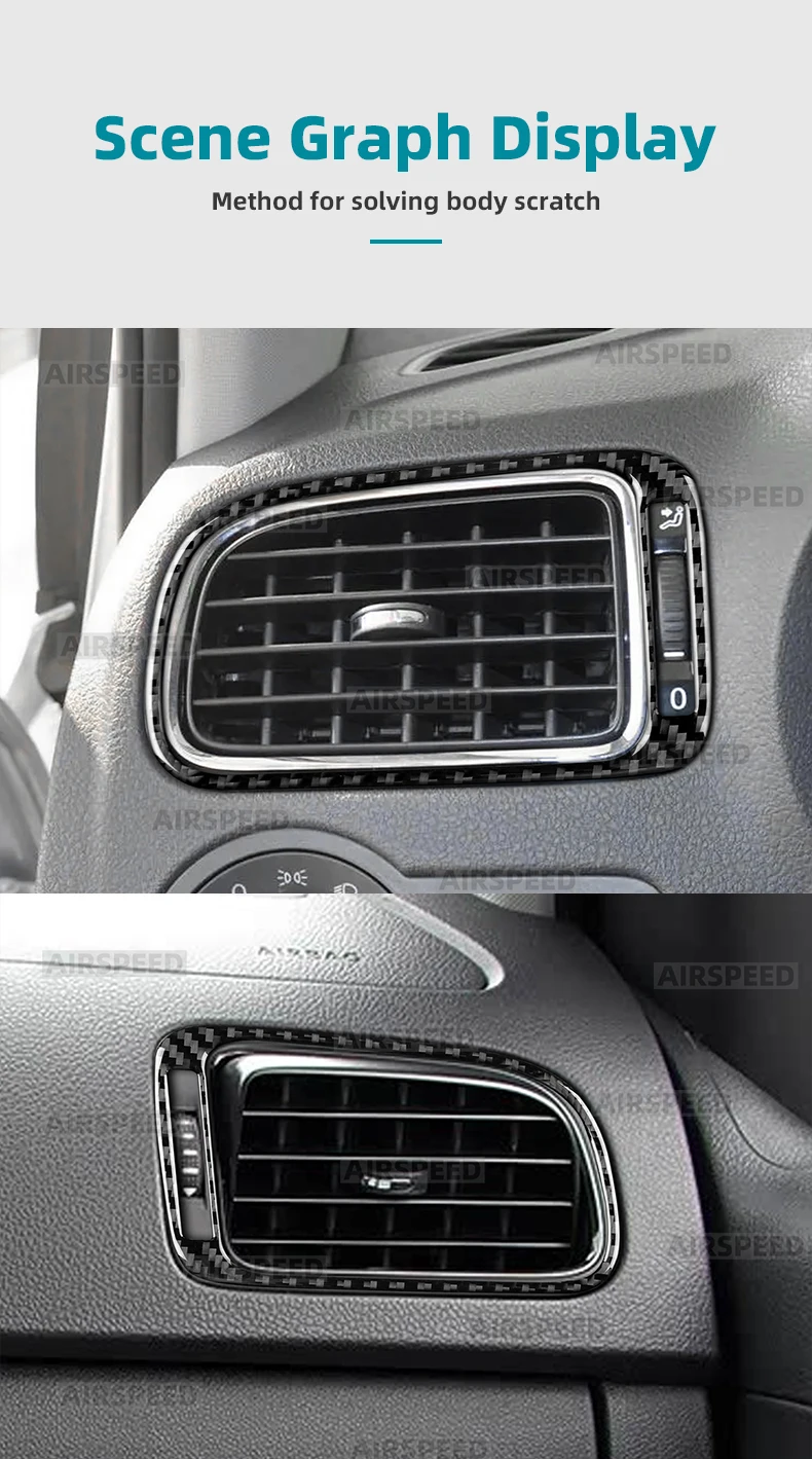 Echte weiche Carbonfaser-Verkleidung für Volkswagen VW Polo 2010 2011 2012 2013 2014 MK5 6R LHD RHD Auto Mittelkonsole Luftauslass – Detail 9