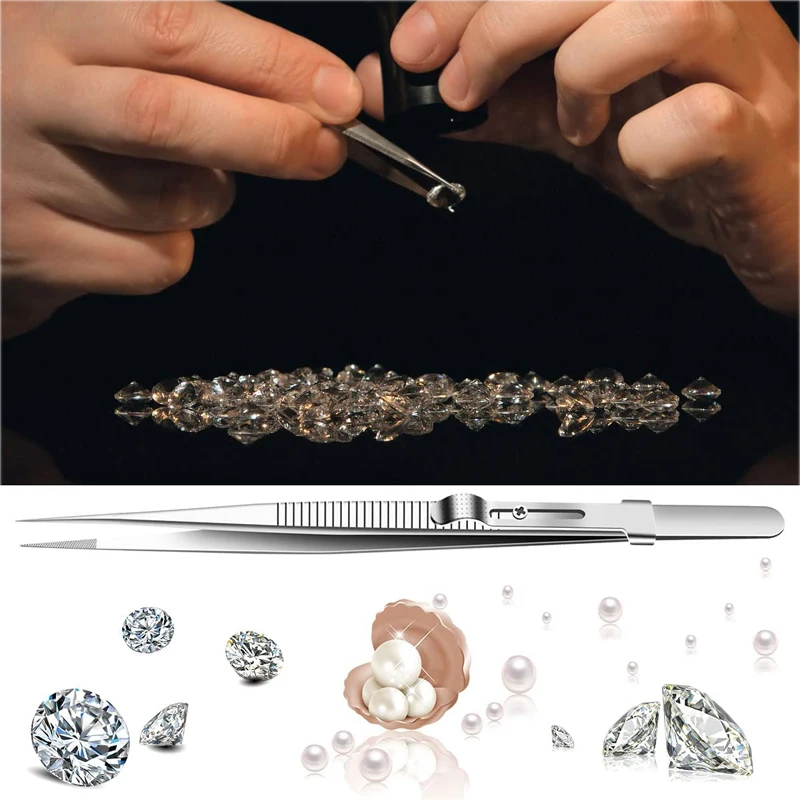 1/2pcs Stainless Steel Fine Tipped precision tweezers Multipurpose Straight Curved Non-Slip Locking Tweezer for Jewelry