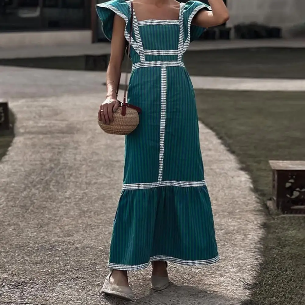 

Женское длинное платье с квадратным вырезом, летнее элегантное шикарное платье макси с высокой талией и рукавами-фонариками, 2024