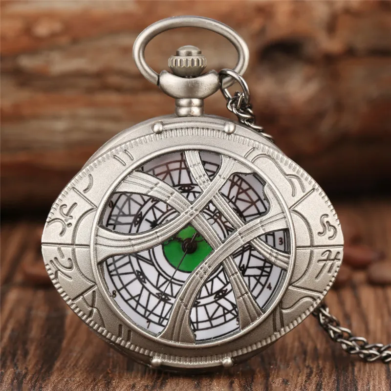

Steampunk Hollow Out Cover Eye Shaped Men Women Quartz Analog Pocket Watch with Necklace Sweater Chain Collectable Reloj