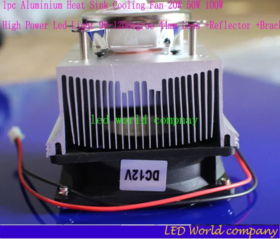 Aluminium Heat Sink Cooling Fan 20W 50W 100W High Power Led Light 90-120degree 44mm Lens +Reflector +Bracket