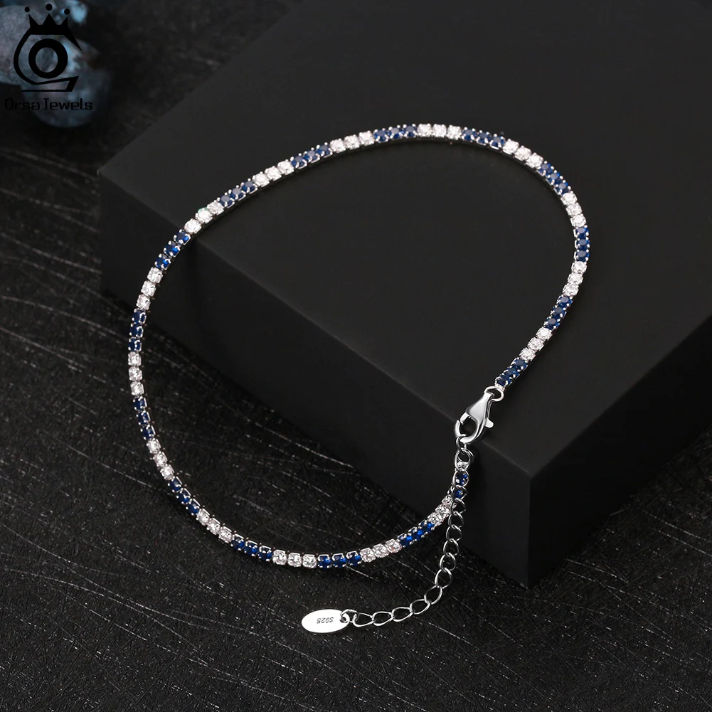Silver Anklets ORSA JEWELS 925 Sterling Silver Tennis Zirconia Anklet Women Summer Foot Chain Fashion Ankle For Girl Birthday Gift SA19
