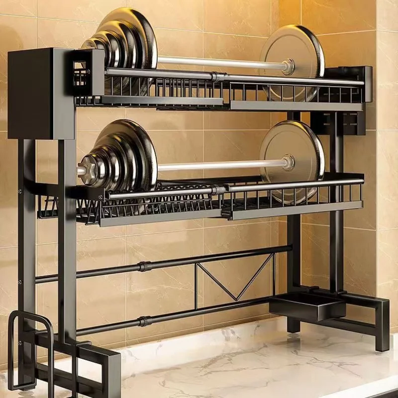 Kitchen Sink Storage Shelf Retractable Countertop Dish Organizer Multi-Function Bowl Dish Pool Top Storage Drain Rack