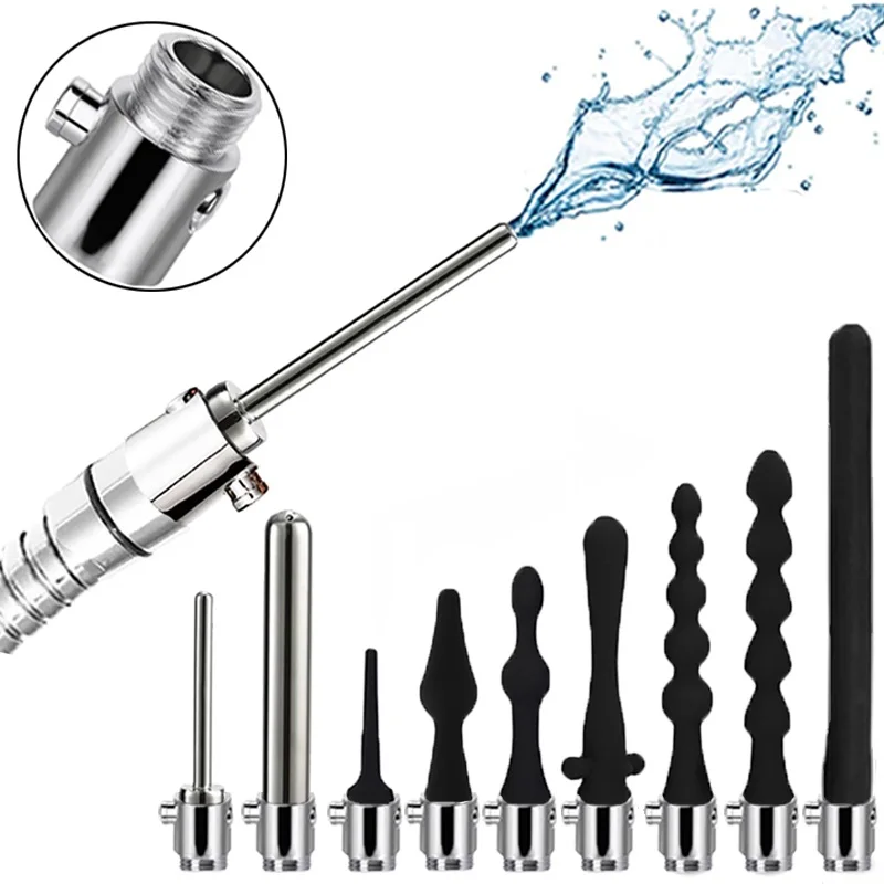 Douche Enema Vagina Anal Cleaning Switch faucet attachment Silicone Enema Syringe Shower Metal