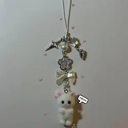 Handcrafted Black and White Plush Cat Keychain Charm (WHITE)