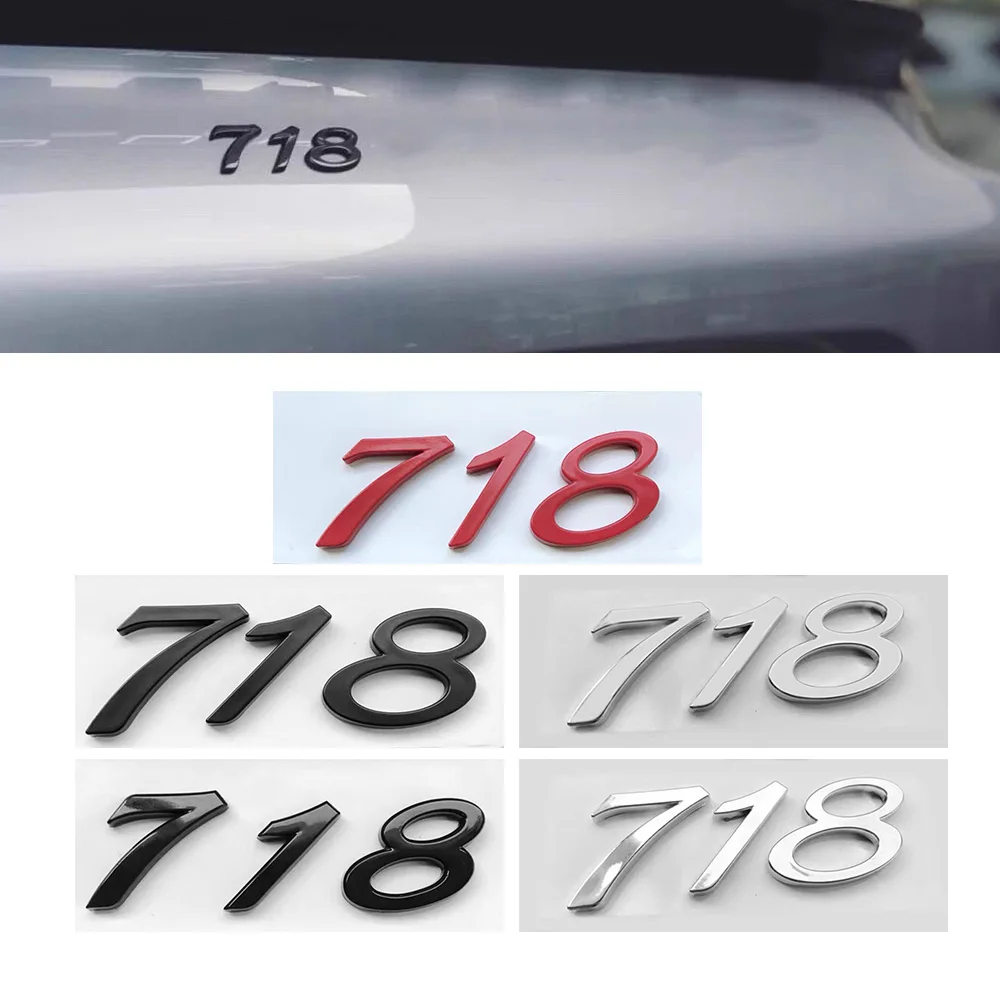 Portellone Dell'Auto 718 Lettere Adesivo Distintivo Dell'Emblema Del Bagagliaio Posteriore Per Porsche 718 Cayman