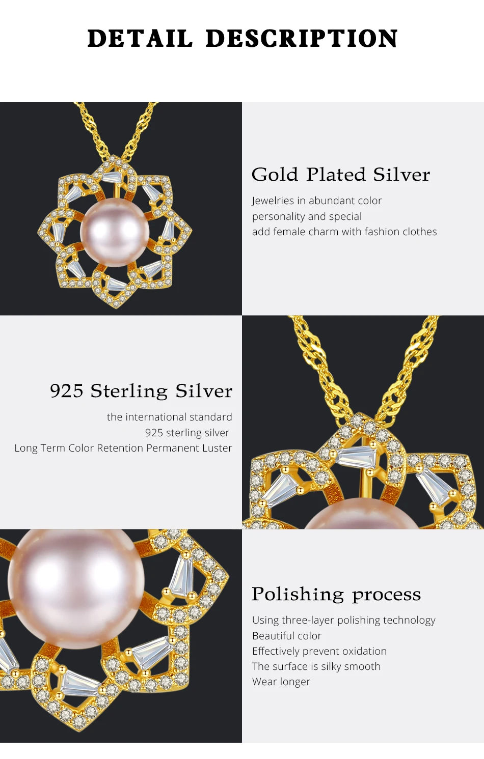 Collana con ciondolo a forma di fiore in argento sterling per donna 2023, elegante per matrimonio, perla naturale fine_voghion.com