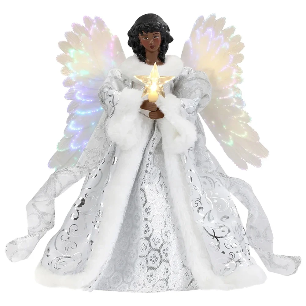 Christmas tree decoration Angel Tree Topper Flat Pendant Xmas Tree Topper Decorative with Lights Reusable Festival Theme for Indoor Office Decoration