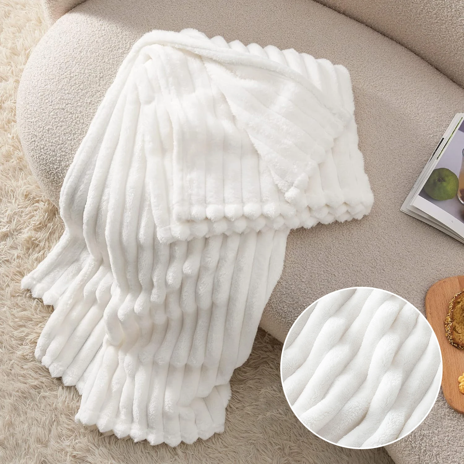 White Fleece Throw Blanket for Couch - Super Soft Cozy Blankets for Women, Cute Small Blanket for Girls, 59x79 Inches 4