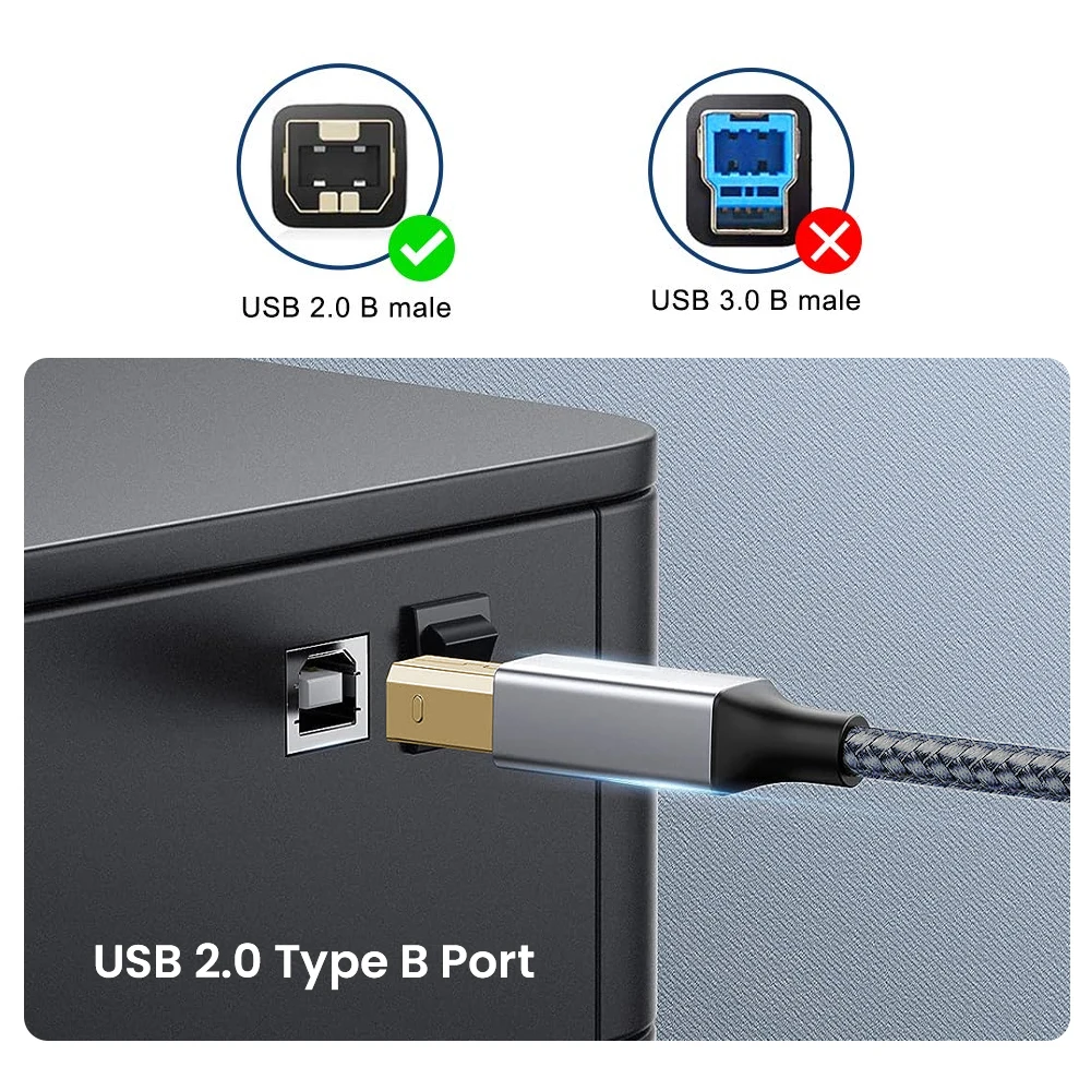 Cavo Per Stampante USB 2.0 Da USB B A USB C - Nylon Intrecciato 3 Metri (9.8 Ft) Per Trasferimento Dati Veloce