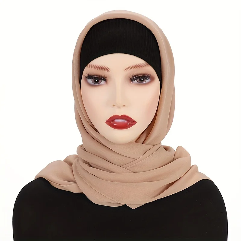 110*110cm Chiffon Square Hijabs Scarf For Woman Muslim Turban Hat Islam Headscarf Women Plain Veil Jersey Hijabs Ramadan 5
