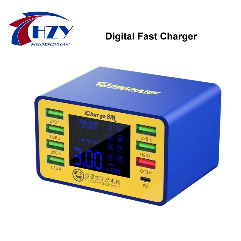 

MECHANIC iCharge 8M Быстрая зарядка Цифровые порты QC 3,0 USB умная Зарядка Поддержка зарядного устройства для телефона Android ремонт планшета