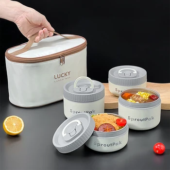 WORTHBUY Round Stainless Steel Double Wall Thermal Lunch Box For Children Outdoor Portable Leak Proof Lunch Container Microwave
