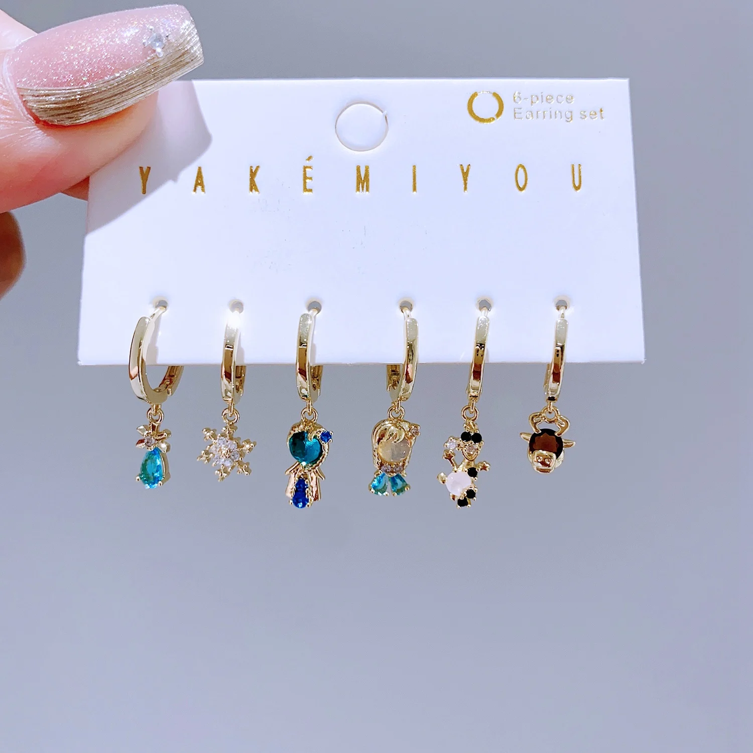 1 Set Mixed Design Frozen Cartoon Huggie Hoop Earrings for Women Gold Color Plated Cubic Zircon Jewelry 2