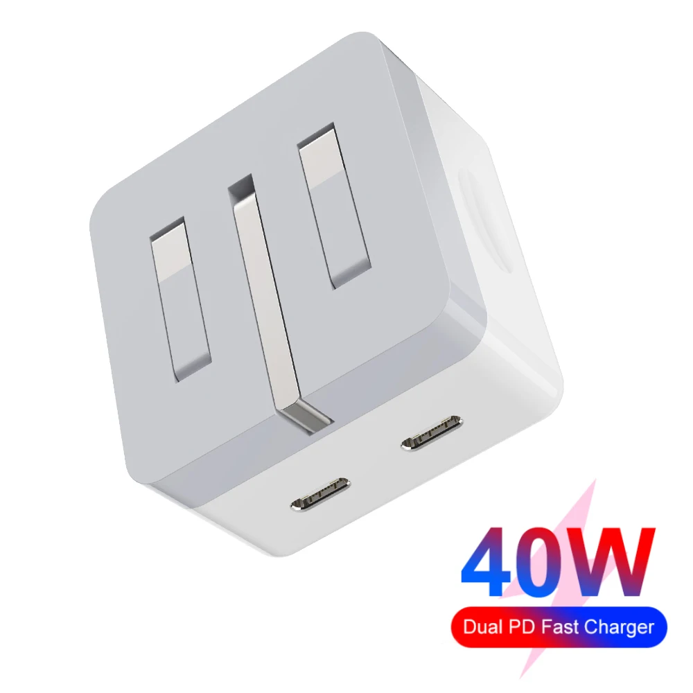 Фото Зарядное устройство складное с двумя USB-портами, 40 Вт, Тип C №1