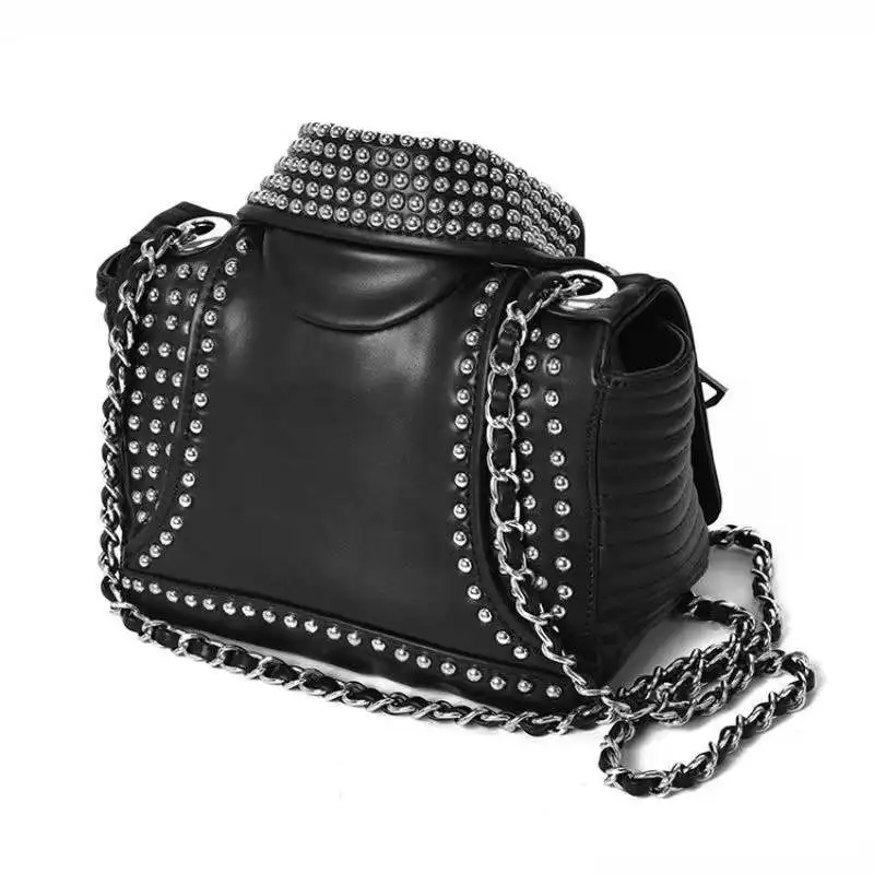 Women Leather Bags Handicraft Rivet Jacket Shape Punk Style Messenger Bags Luxury Designers Girls Motor Shoulder Crossbody Bag