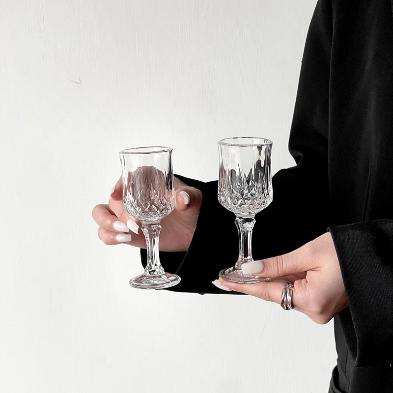 European Style Diamond Glass Cup Shot Glasses Cups Retro Mini Tall White Wine Glass Wine Shot Glasses Cup Drinkware Accessories
