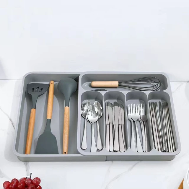 Cajón organizador de cubiertos extensible, bandeja de cubiertos,  almacenamiento de cocina - AliExpress