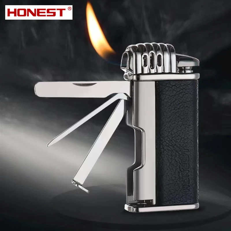 

Retro Four in One Multifunctional Lighter Butane Gas Soft Flame Lighter with Smoke Pipe Tools Smoking Accessories Men's Gift