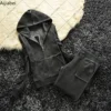 Y2K Velvet Tracksuit Two Piece Women's Tracksuit Hoodies Set With Pocket and Diamond Velour Tracksuit 3