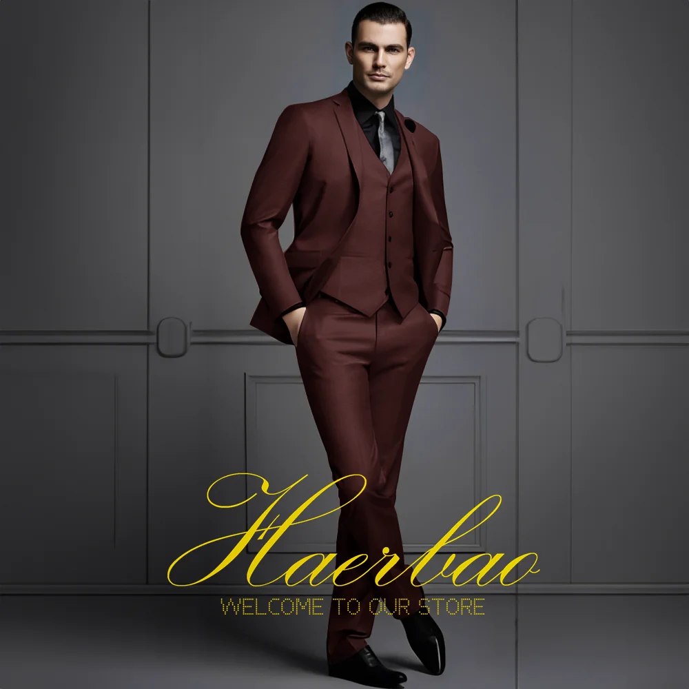 Business Men's Suit 3-piece Set (Jacket Pants Vest) Wedding Groom Tuxedo Formal Queue Clothes Slim Fit Blazer formal suit business men clothing